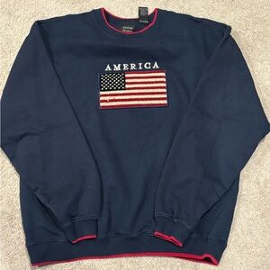 Classic Navy Crewneck with American Flag Design